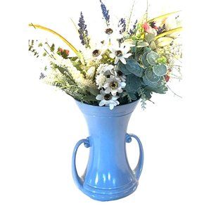 Vintage Abingdon Handmade Pottery Large Light Blue Double-handled Vase Amphora